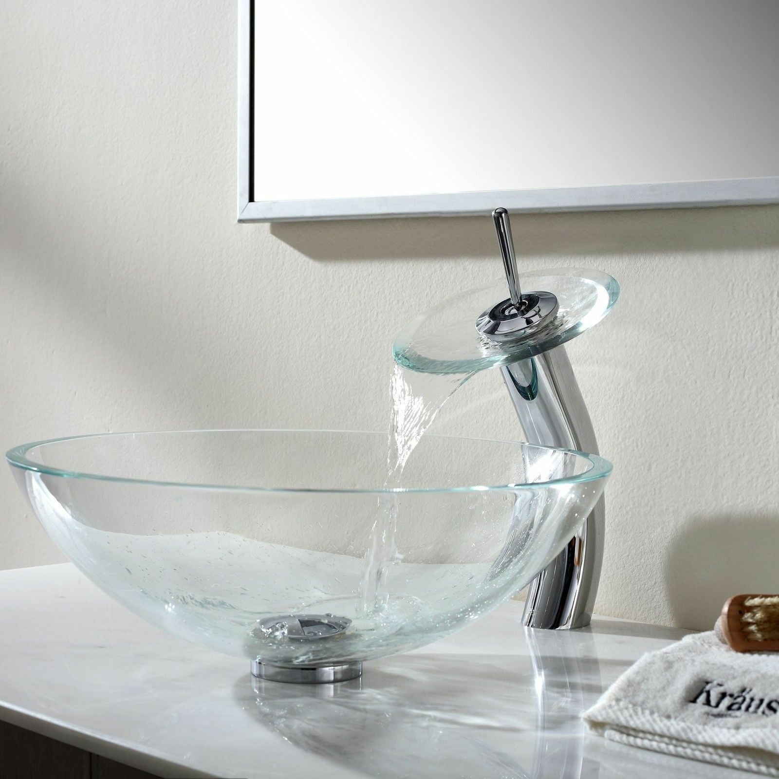 Bathroom Vessel Sink Tempered Glass Bowl Basin Faucet Pop-up Drain Bowl Combo US 