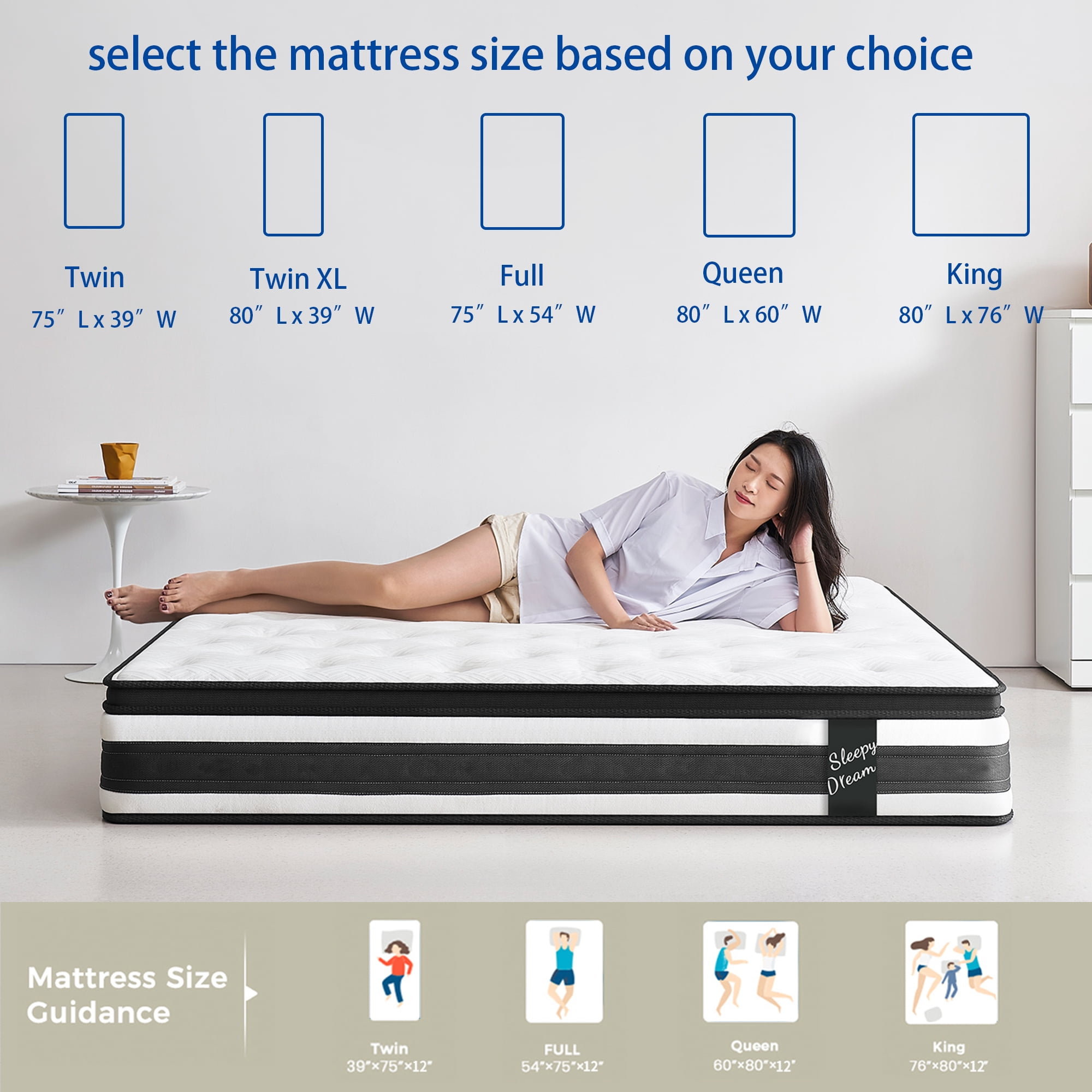 Miniyam 12" Memory Foam for Adults, Individual Pocket Spring Hybrid Mattress, Full