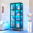 thumbnail image 5 of Polup 66''H Metal Curio Cabinet with 8-Color LED Lights, Vertical Display Cabinet, Green Storage Cabinet with 4-Tier Shelves & Glass Doors for Home Office, 5 of 10