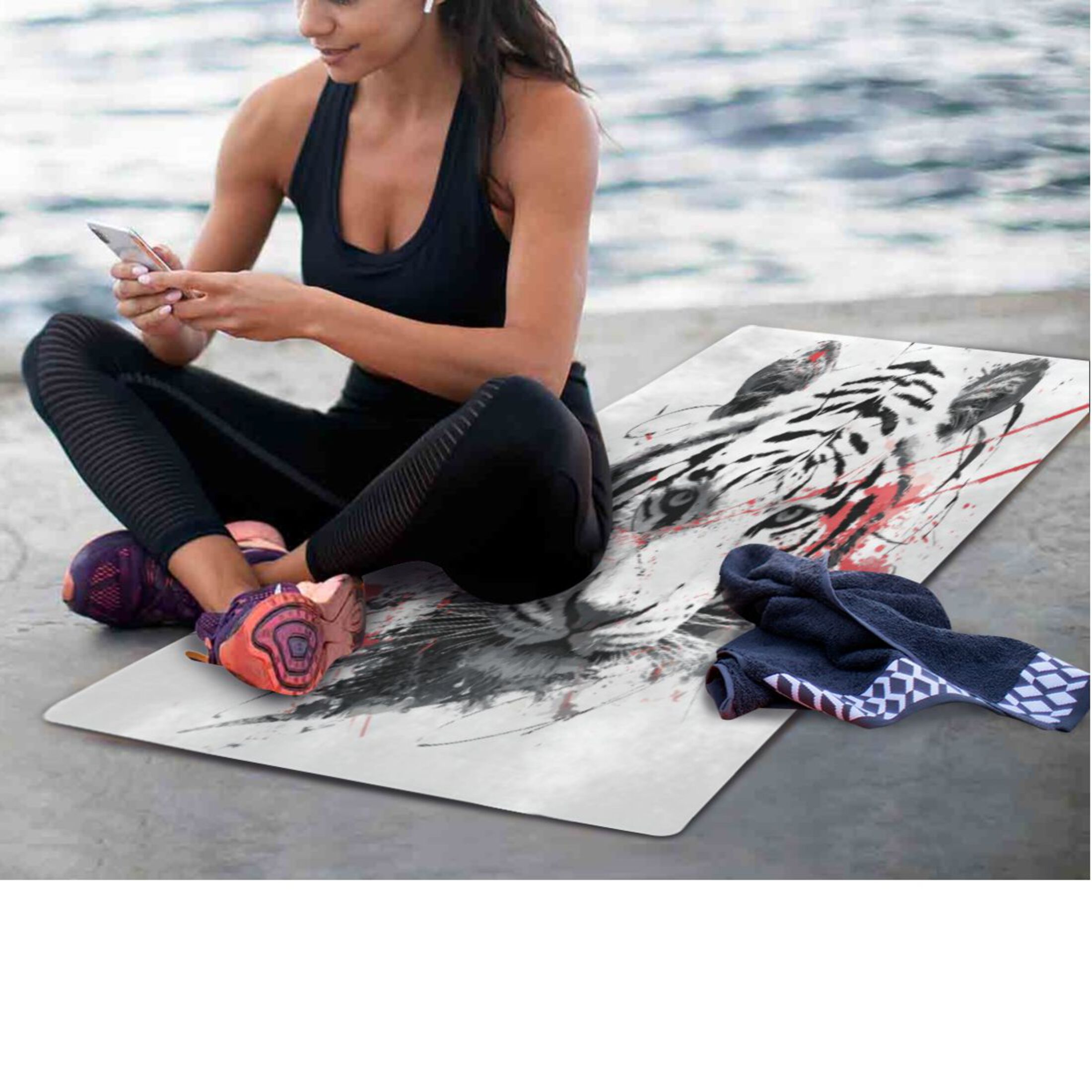BZSMCE Yoga Mat Women Fitness Mat White Tiger Pattern