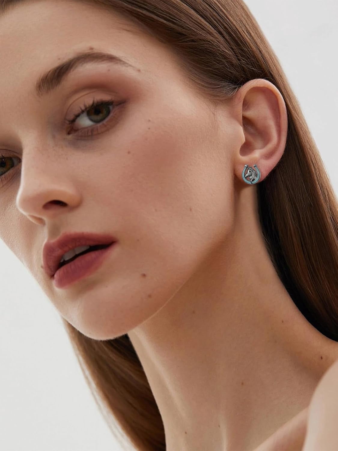 JKR Horse Stud Earrings Sterling Silver Turquoise Horseshoe Earrings Western Jewelry Gifts For Women Birthday Gifts for Her