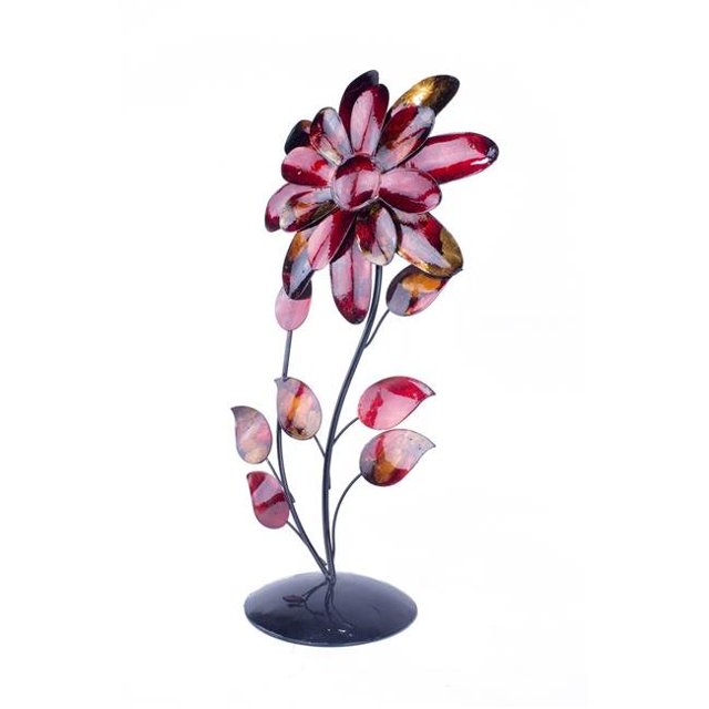 Heather Ann W089991-06 Flora Foiled and Lacquered Table Top Decorative Object, Red, Copper & Orange