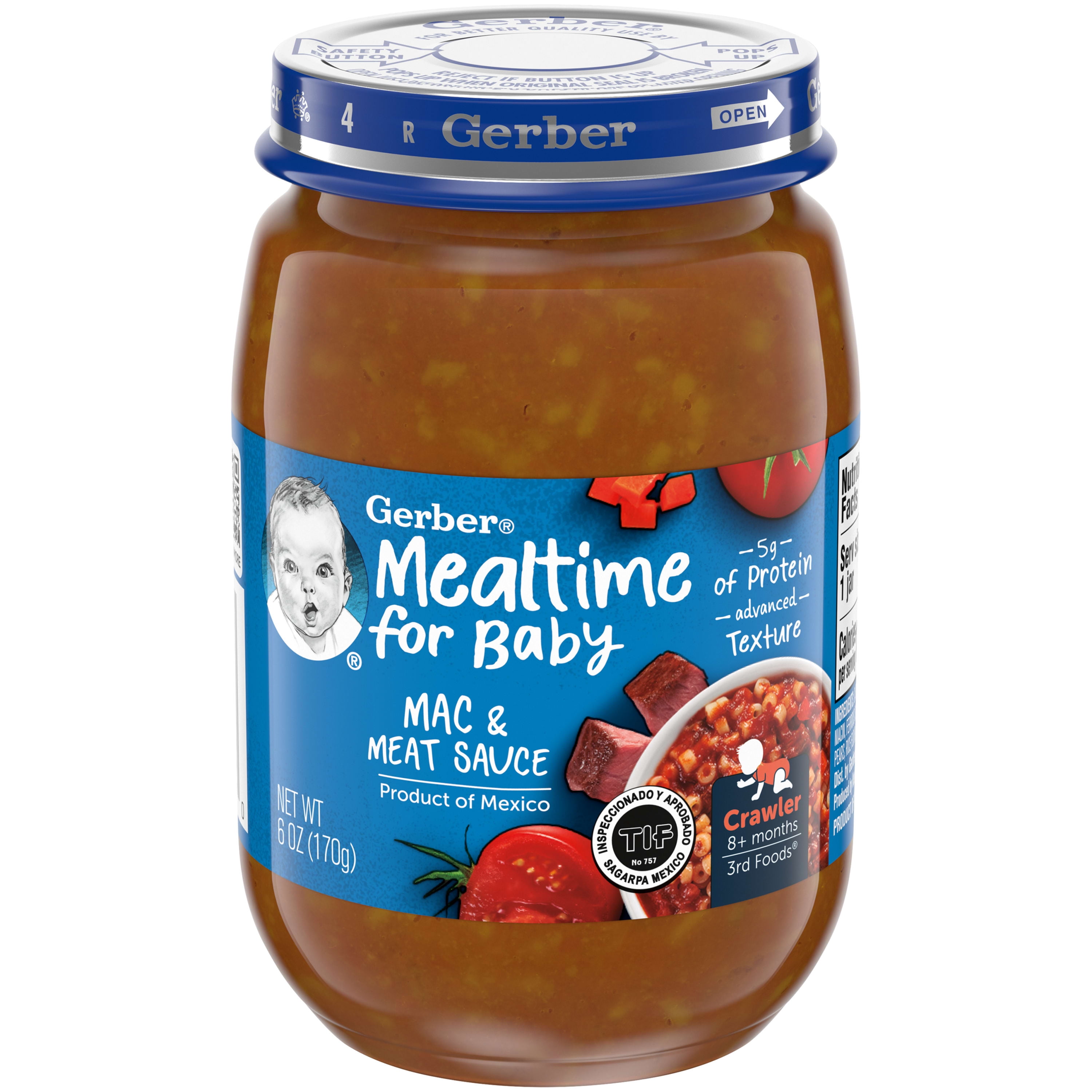 Gerber 3rd Foods Mealtime for Baby Baby Food, Mac & Meat Sauce, 6 oz Jar (12 Pack)