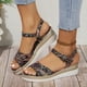 thumbnail image 2 of Bmisegm Ladies Summer Retro Printed Ethnic Style Large Size Slope Heel Buckle Sandals Sandals Women Summer Black 6.5, 2 of 9