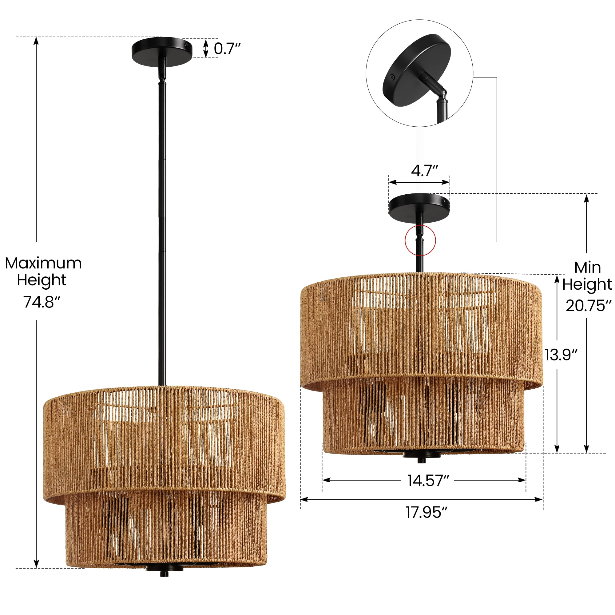 Woven Hemp Rope 5-light Pendant Light Hanging Fixture for Living Room Dining Room and Bedroom