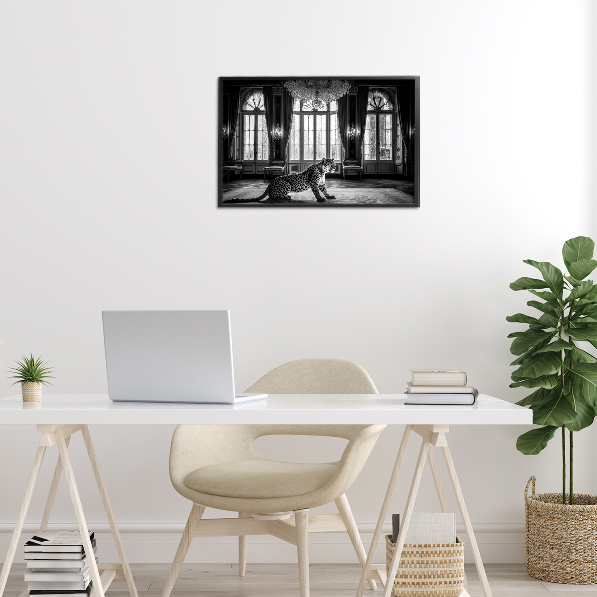 Snow Leopard in Opulent Mansion Black Framed Giclee Art, design by Decent Exposures
