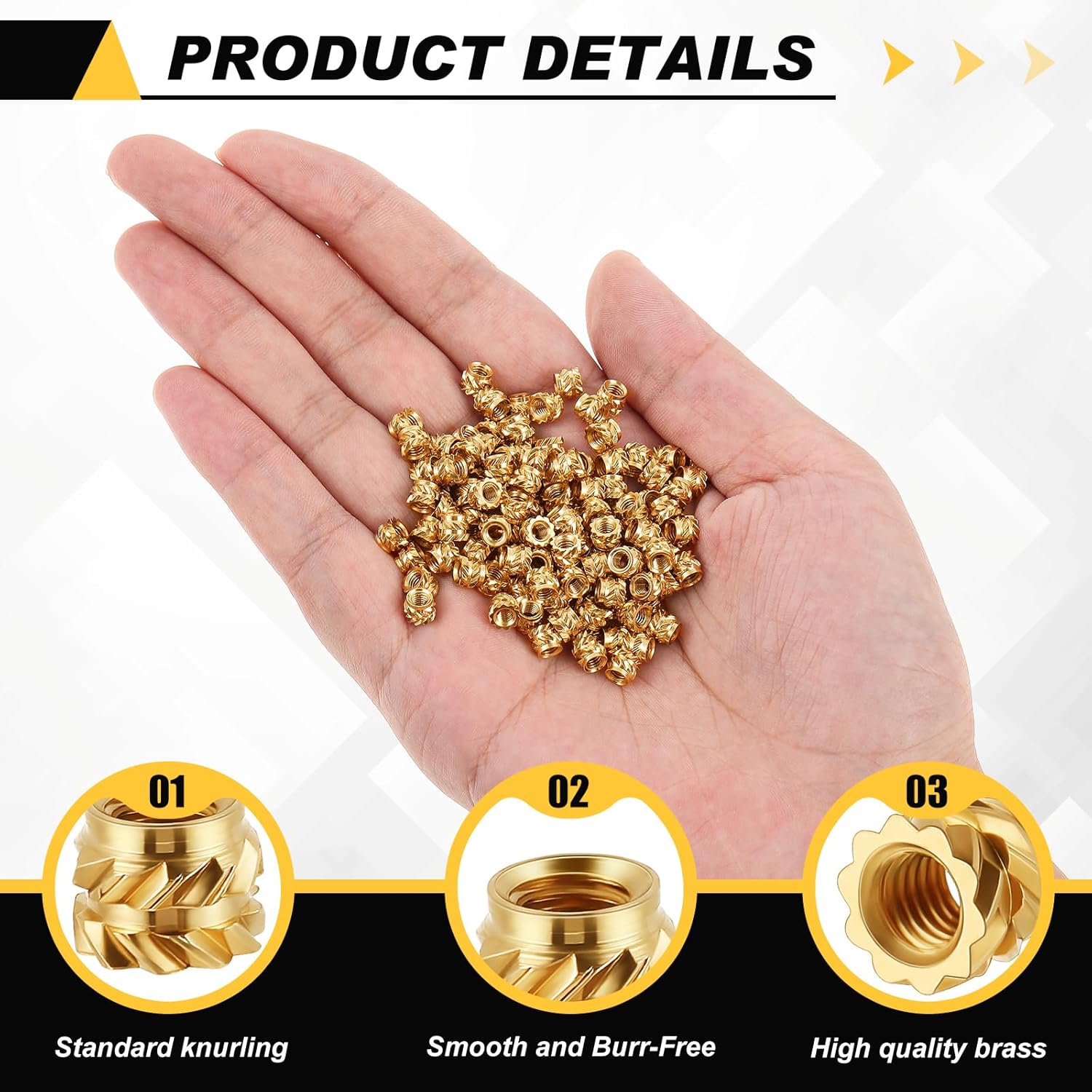 Yao Kang 300 pieces of 2.5 thread inserts 2.53.54 heat press inserts brass 3 print roll knurling metric nuts for plastic, 3 print components