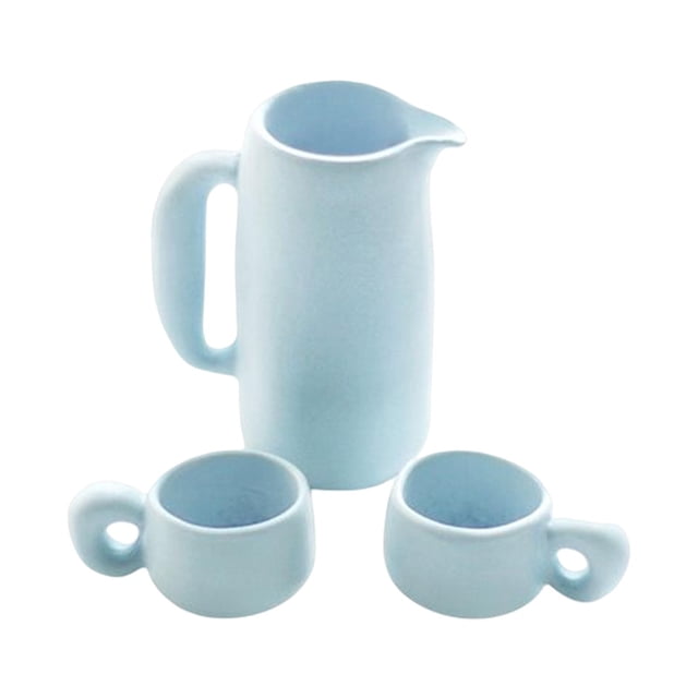 Juego de té de aleación Macarena en miniatura con Tetera y tazas 1:12 Azul claro