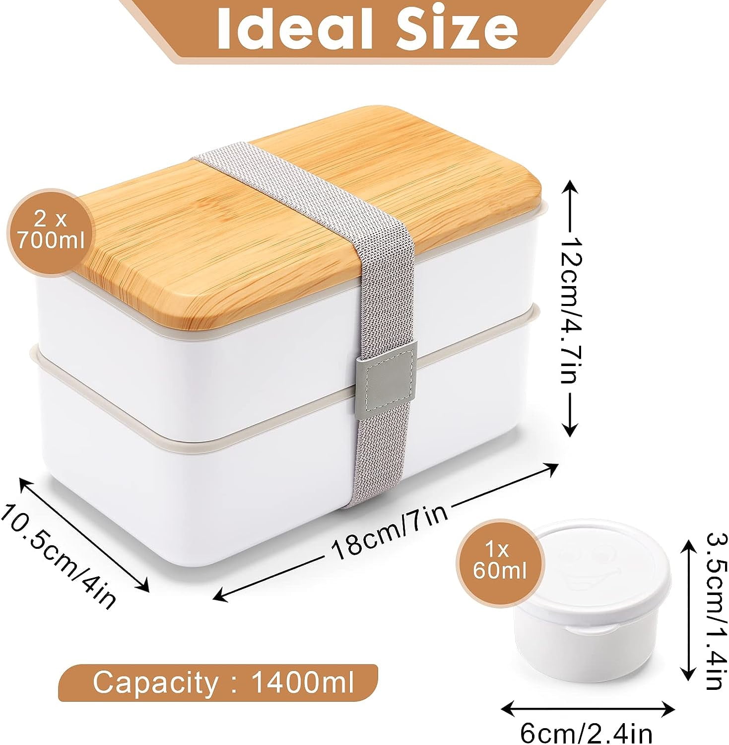 Bento Lunch Box,Adult Lunch Box with Compartments(47oz),Stackable Rectangle Lunchable Food Container with Utensil Set ,Sauce Container ,Leak-Proof Lunchbox - White