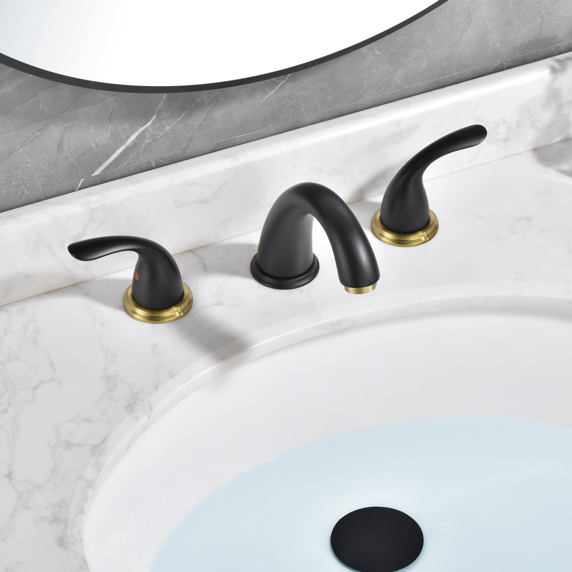 sumerain Two Handle Widespread Bathroom Sink Faucet, 3 Holes Bathroom Lavatory Sink Faucet,Black&Gold