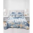 thumbnail image 2 of Quilts Twin-XL Size Bedding Set, Blue Octopus Coastal Lightweight Quilted Comforter, Beach Starfish Nautical Coral Ombre Reversible Bedspread Coverlet with Pillow Covers for All Season, 68" x 98", 2 of 7