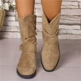 thumbnail image 6 of IEMIEMIEM Women's Faux Suede Ankle Mid Calf Boots Slip-On Low Block Heel with Metal Buckle Decor Slouch Casual Pull On Round Toe Fall Winter Daily Boots Khaki 6.5 Wide, 6 of 9
