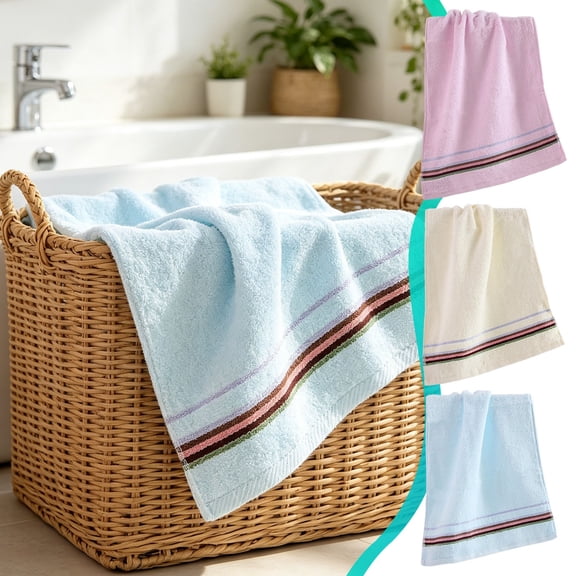 Dongrere Multi Colored Striped Hand Towel, Fast Moisture Absorb Plush Wash Towel for Bathroom Kitchen Guest Room Daily Use, 13.4x27.5 Inch, Blue
