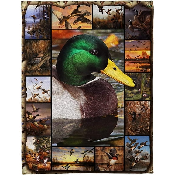 Duck Hunting Beautiful Mallard Blanket Fleece Blanket - Camo Hunting Blanket for Sofa, Bed, Outdoor, 30x40in Fleece Blanket