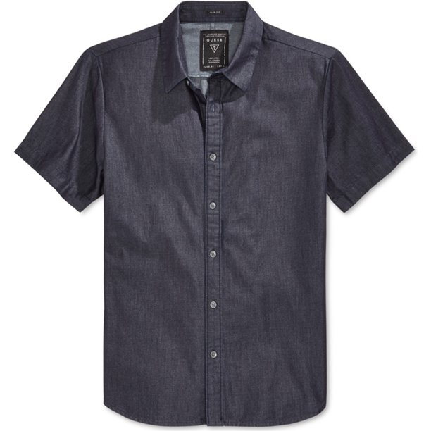 Camisa de mezclilla Guess ajustada para hombre negra XL Botones al frente