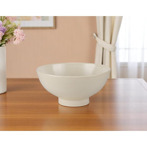 HomeRoots 609342 12 in. Cream Ceramic Round Pedestal Centerpiece Bowl