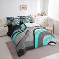 thumbnail image 3 of Feelyou Grey Cyan Abstract Ombre Bedding Comforter Set 7pcs, Square Circle Geometric Queen Bedding Sets, Teen Kid Child Adult Reversible Queen Sheet Sets, Lightweight Room Decor, 3 of 7