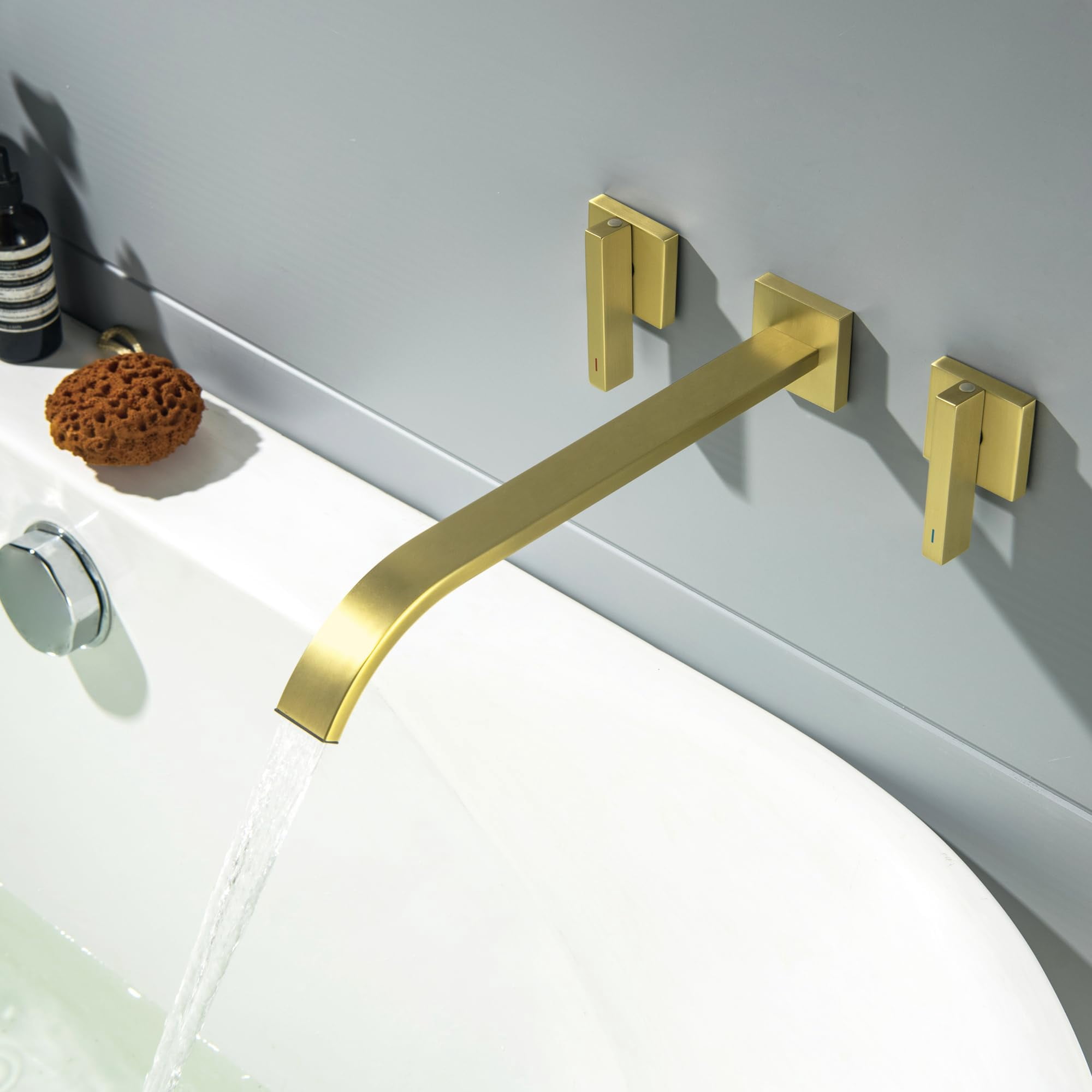Wall Mount Tub Filler Brushed Gold Bathtub Faucet