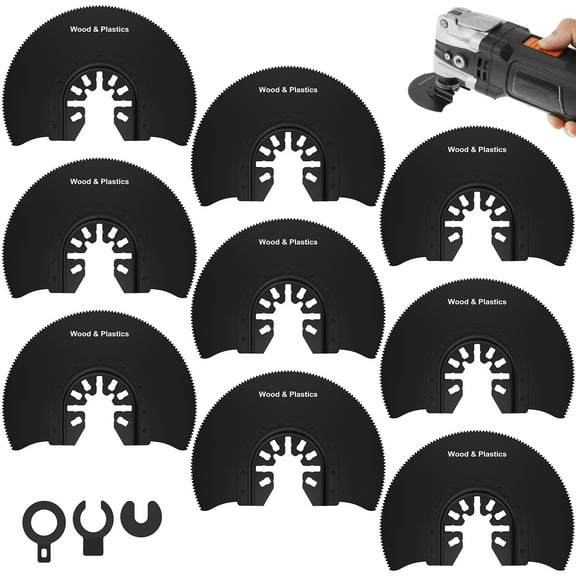 CIVG 9pcs High Carbon Steel Oscillating Saw Blade Set 3-1/2inch Multipurpose Semicircle Oscillating Multitool Blades Set Sturdy Cutting Oscillating Tool Blades for Cutting Wood Plastic