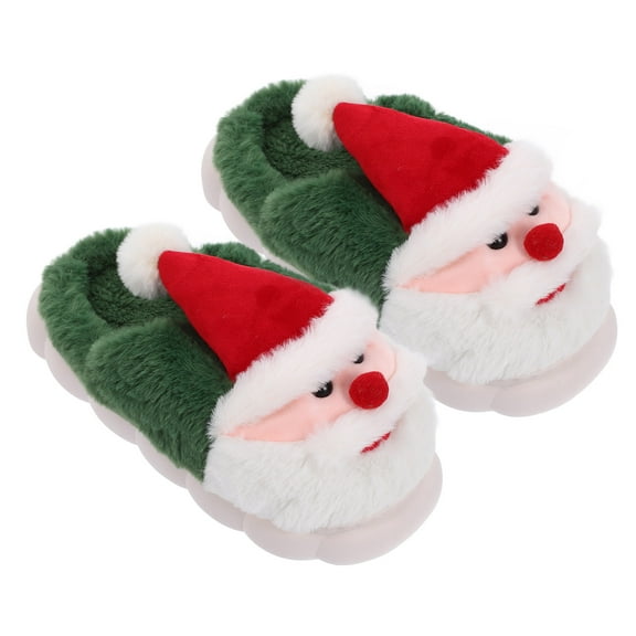 PAMINGONO 1 Pair Santa Design Green Cloth Slippers For Women Warmth Indoor Use Winter Season