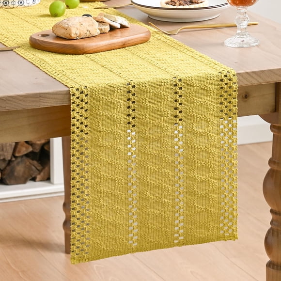 Chemin de Table Ajouré Rustique Tissé Style Ferme Rose, Décoration de Table de Cuisine et Salle à Manger Ajourée Saisonnière pour Fête à la Maison 12x72 Pouces