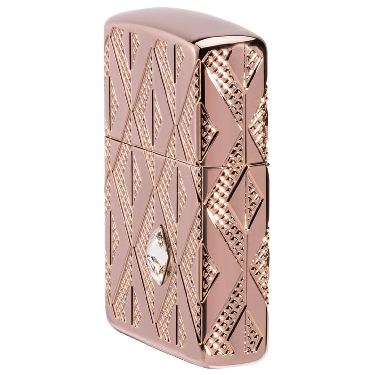 Zippo Armor Rose Gold Geometric Diamond Pattern Design Pocket