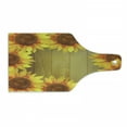 thumbnail image 1 of Sunflower Cutting Board, Sunflower Arranged in a Circle on a Wooden Background Flower Frame Illustration, Tempered Glass Cutting and Serving Board, Wine Bottle Shape, Brown Orange, by Ambesonne, 1 of 1