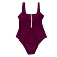 thumbnail image 5 of Women Swimsuits Solid Color One Piece Bikini Zipper Front Bathing Suit,Wine,S, 5 of 6