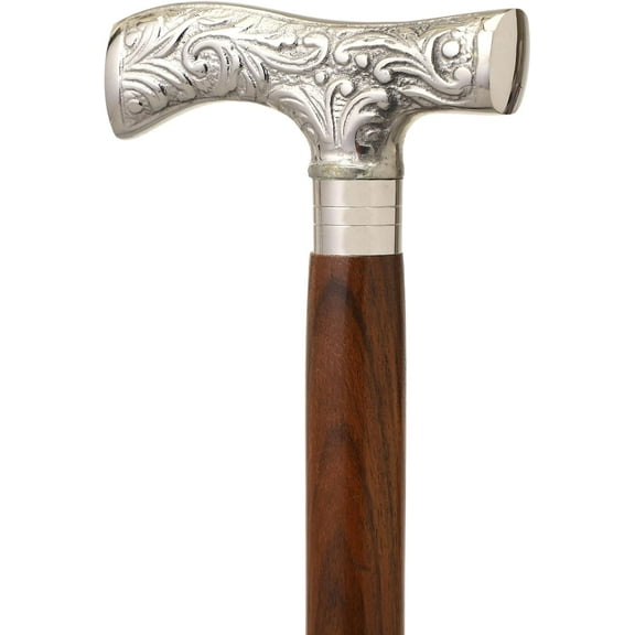 Vinatge Wooden Walking Cane Wooden Walking Stick for Seniors Silver Brass Handle Rosewood Brown Shaft Cane Walking Cane for Men and Women