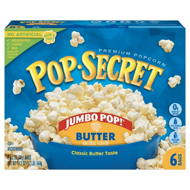 Pop Secret Popcorn, Jumbo Pop Butter Microwave Popcorn, 3.2 oz Sharing