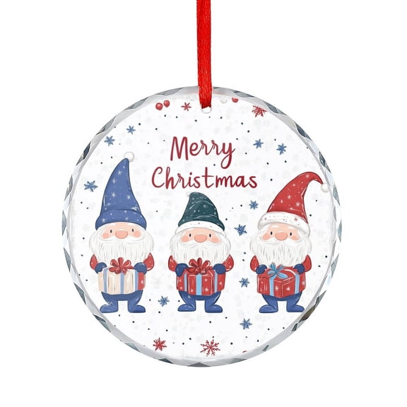 Three Gnomes Merry Christmas Christmas Ornament Appreciation Gift for Xmas Friend Bestie Nurse Teacher Mentor Boss Coworker Christmas Decorations Crystal Glass Christmas Decor with Holiday Design