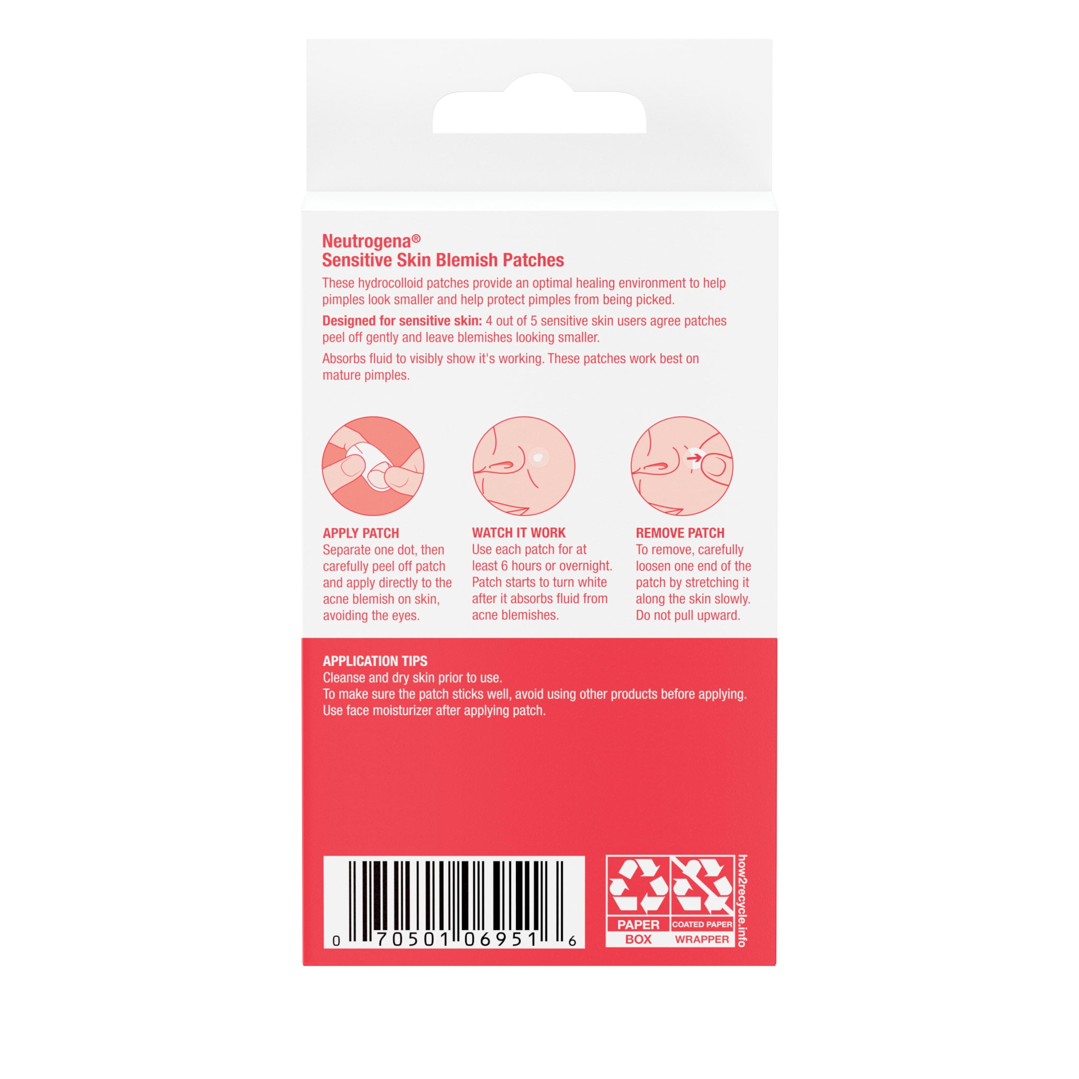 Neutrogena Sensitive Skin Pimple Patches, Hydrocolloid Patches, Acne Treatment, 2 Sizes, 30 Count