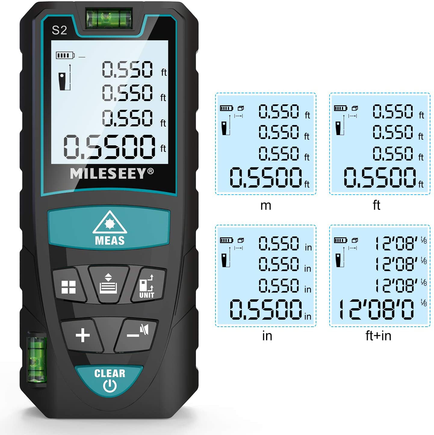 Laser Distance Meter 50M/165ft Mileseey IP54 Laser Measure with 2 Bubble Levels 