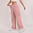 thumbnail image 4 of Women's Cargo Pants Baggy Jeans High Waisted Casual Stretchy Wide Leg Streetwear with 4 Pockets for Women Pink L, 4 of 7