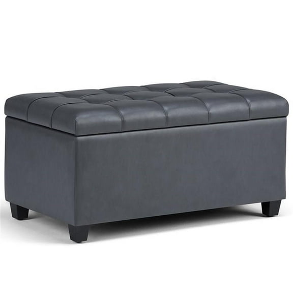 Trent Home 34" Transitional Rectangle Ottoman Bench in Stone Gray Faux Leather