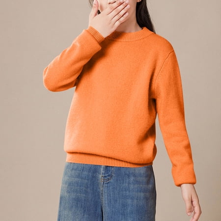 ATOGUTA Sweaters for Girls Lightweight Long Sleeve Sweater Crewneck Button Up Knit Sweaters for Girls Orange Size 2T-14
