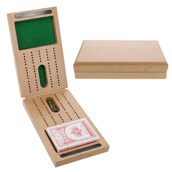 WE Games Solid Wood 2 Track Travel Cribbage Set, Cards & Metal Pegs