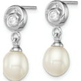 thumbnail image 2 of Sterling Silver Rhod-Plated 7-8mm White Fwc Pearl Cz Post Dangle Earrings (21 X 8) Made In China qe12783, 2 of 5