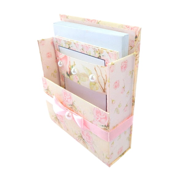 42-Pc Stationery Gift Box Set w/Reusable Desktop Organizer Box and Gold Pen - Shabby Chic Pink Roses