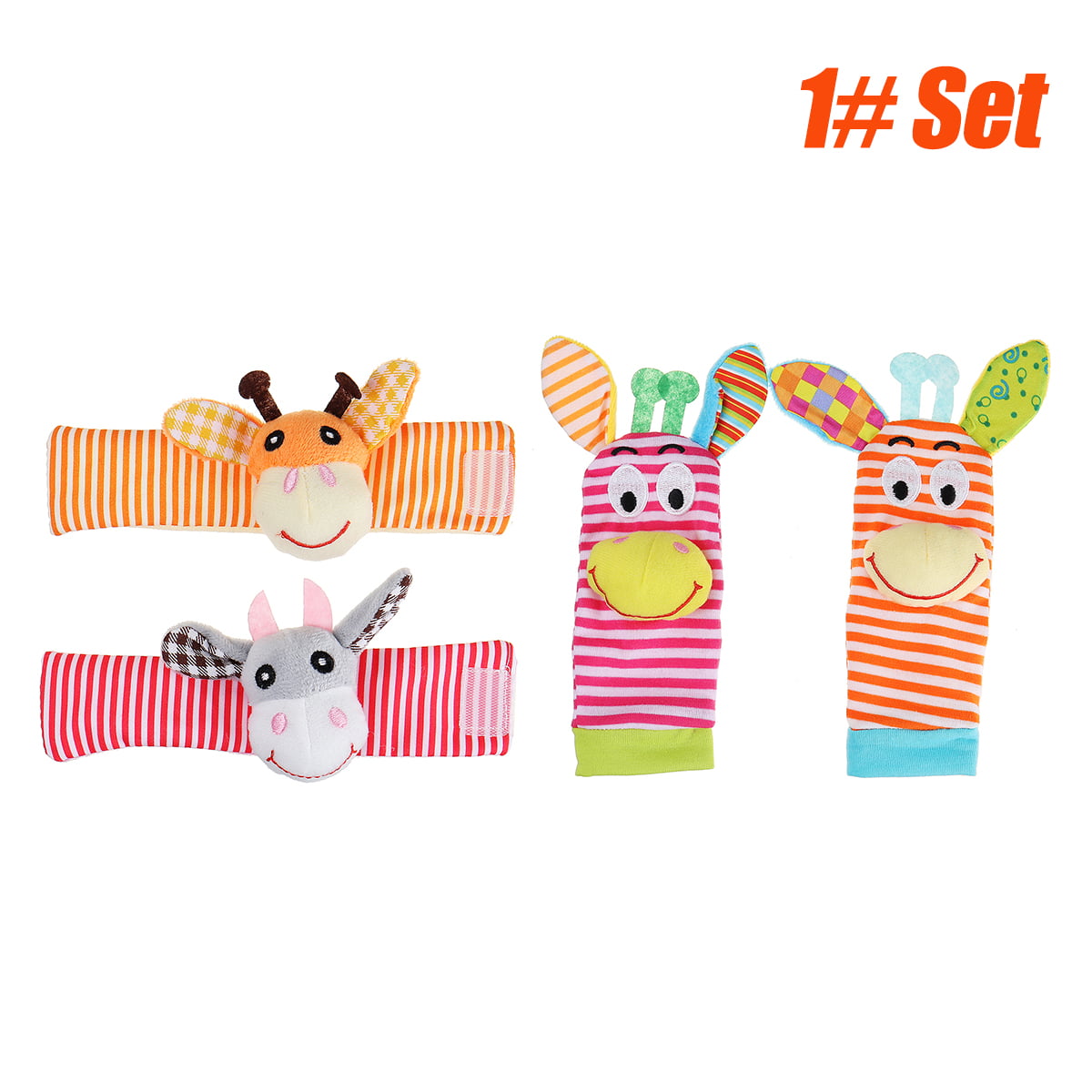 2 Pcs/Set Kids Cloth Socks Wrist Rattle Baby Educational Cartoon Animal Toy 