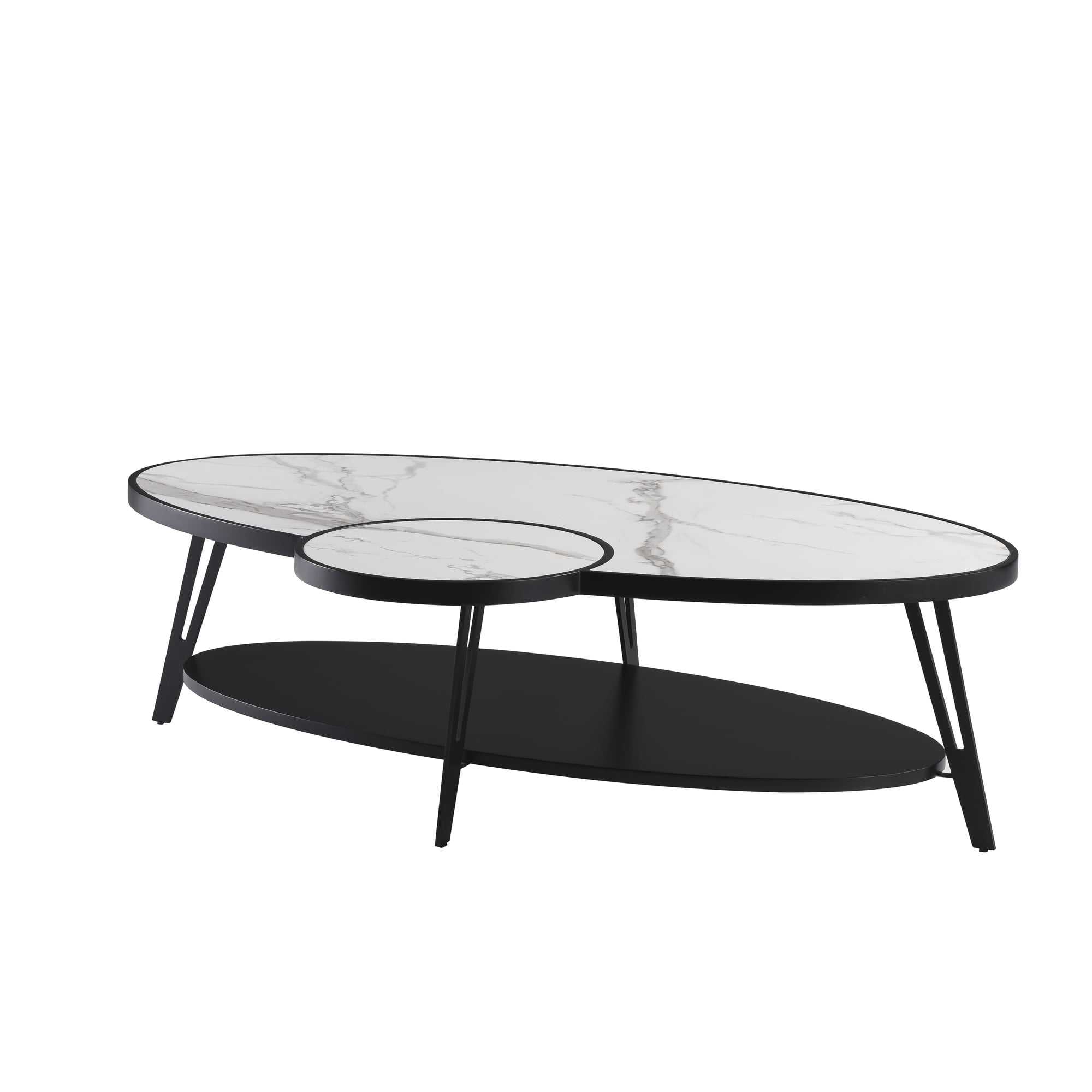 Banks Contemporary Modern Oval White Coffee Table Set with Sintered Stone Top - Set of 2