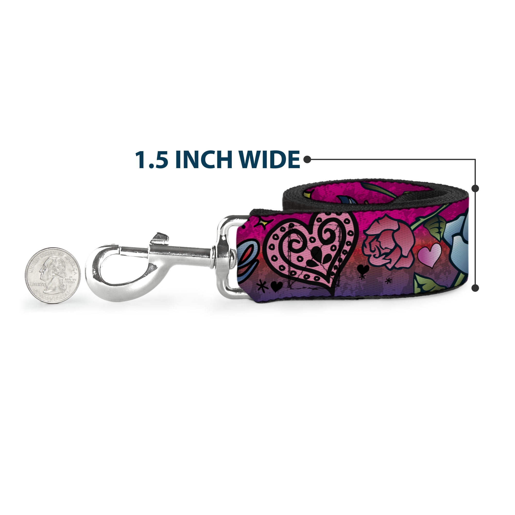 Buckle-Down Pet Leash, Dog Leash, Love Love Pink, 6 Feet Long 1.0 Inch Wide