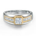 thumbnail image 3 of Gem Stone King 925 Silver and 10K Yellow Gold White Moissanite and White Lab Grown Diamond Statement Ring for Men | 1.25 Cttw | Princess 5MM | Available in Size 7,8,9,10,11,12,13, 3 of 5