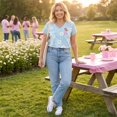 thumbnail image 5 of JULMCOMO Breast Cancer Shirts for Women Breast Cancer Awareness V Neck Loose Fit Casual Soft Tops Short Sleeve Pink Ribbon Graphic Tees Light Blue S, 5 of 6