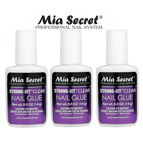 Mia Secret Strong-Jet Clear Nail Glue Brush-On Glue 1/2 oz (335) x 3