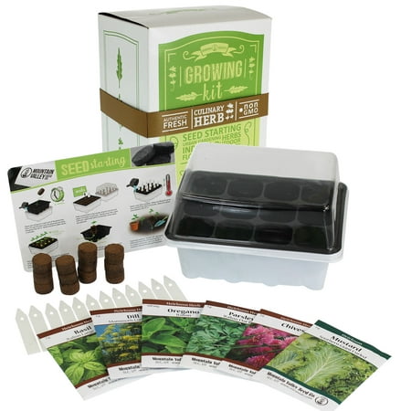 Indoor Culinary Herb Garden Starter - Basic Kit - 6 Non-GMO Varieties - Grow Cooking Herbs & Spices - Seeds: Basil, Dill, Parsley, Chives, Mustard, (Best Growing Conditions For Basil)