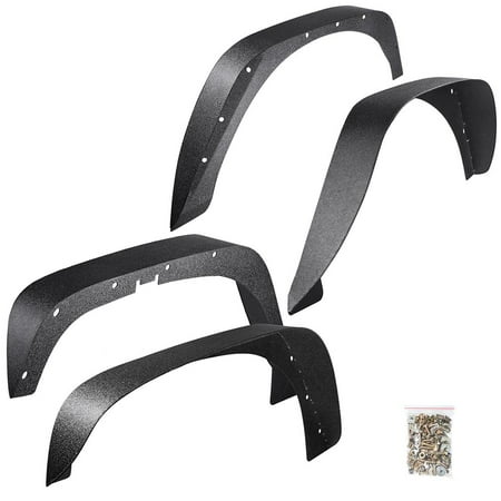 2006 Jeep Wrangler Fender - Yescom 4Pcs Steel Fender Flares for 07-16 Jeep Wrangler JK & Unlimited Flat Textured Style Front and Rear Black