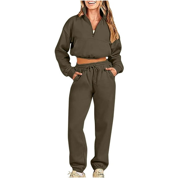 Usmixi Womens Sweatsuits Set Womens Half Zip Cropped Sweatshirt Lounge Sets Casual Long Sleeve Pullover Drawstring Jogger Pants 2 Piece Outfits Sports Running Tracksuits Sets
