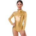 thumbnail image 5 of IBTOM CASTLE Women's Dance Ballet Leotards Long Sleeve Metalic Shiny Leather Turtleneck Gymnastics One Piece Lycra Bodysuits Dancewear 2XL Gold, 5 of 8