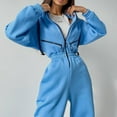 thumbnail image 4 of Women Fleece Jumpsuits Outfits Hooded Sweatshirt Set High Waist Ladies Jumpsuit Blue M, 4 of 5